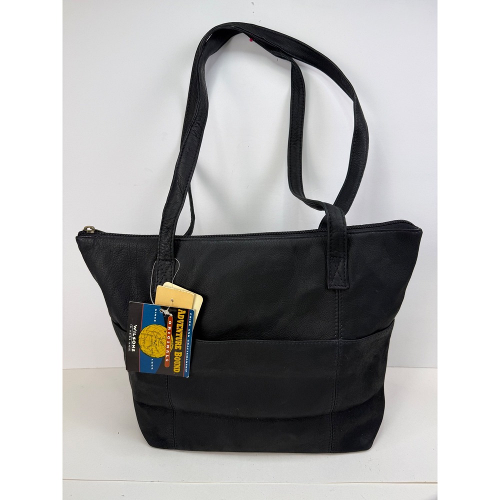 VTG Wilsons Leather Adventure Bound Black Leather Tote Shoulder Bag NWT